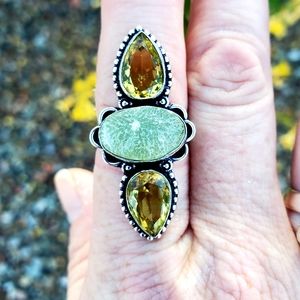 New Rough Aquamarine & Citrine 925 Silver Ring.